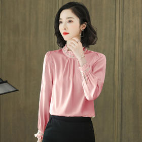 重磅真丝衬衫，长袖立领钉珠桑蚕丝上衣KQN-221221