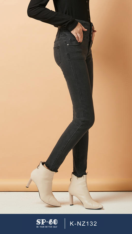 SP68 灰色三粒扣高腰加绒牛仔 K-NZ262 商品图4