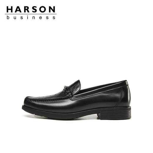 哈森男鞋套脚商务休闲男士皮鞋英伦压花真皮乐福鞋男MS24918 商品图2