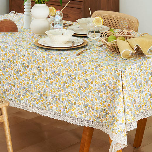 鹅黄碎花美式田园碎花长方形餐桌布 商品图1