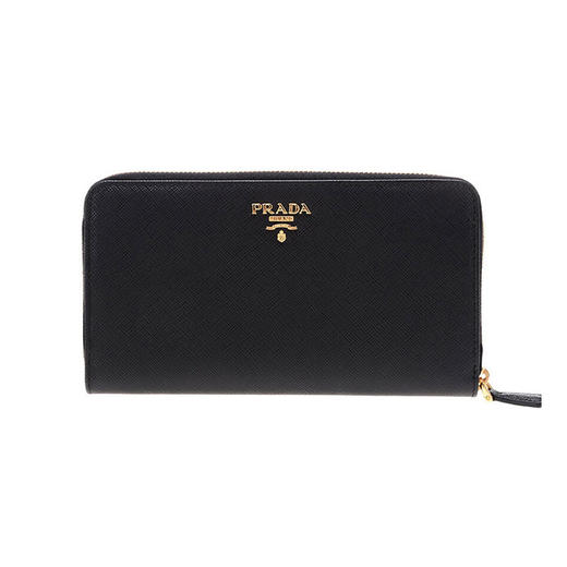 PRADA 普拉达 女士大号 Saffiano 皮革金属刻字徽标票夹钱包 黑色 1ML348 QWA F0002 商品图0