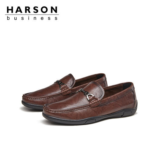哈森男鞋春季一脚蹬乐福鞋男英伦商务休闲皮鞋男真皮鞋子MS24009 商品图3