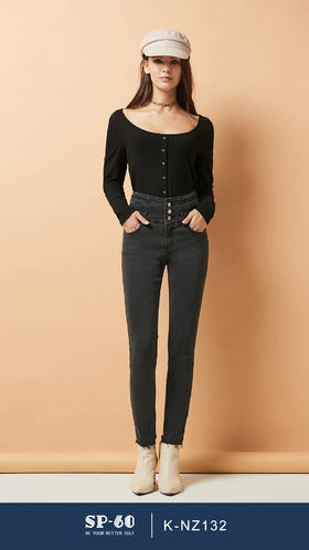 SP68 灰色三粒扣高腰加绒牛仔 K-NZ262