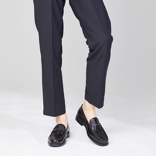 哈森男鞋套脚商务休闲男士皮鞋英伦压花真皮乐福鞋男MS24918 商品图5