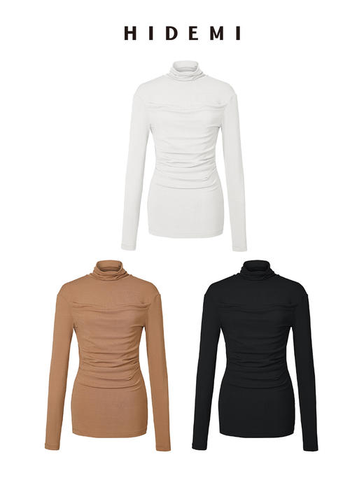 HIDEMI 中高领弹力打底上衣 黑色/焦糖色/白色 商品图0
