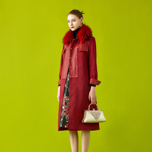 【伯妮斯茵】中长款贵气毛领长皮衣 6P4155 商品图1