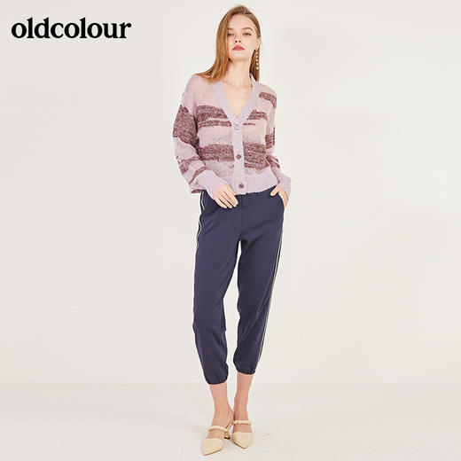 oldcolour春季休闲竖条纹松紧腰束脚运动裤女N12073239 商品图4