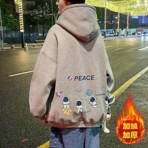 潮流休闲连帽宽松卫衣oversize宇航员加绒连帽卫衣男秋冬季季连帽宽松上衣ins高街 商品图4