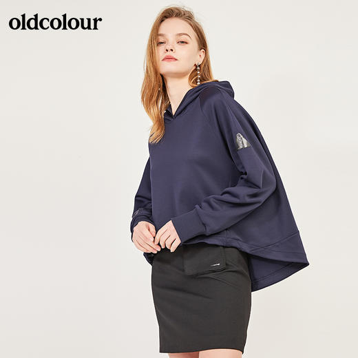 oldcolour春季宽松A字型可收紧前短后长长袖连帽卫衣女N12023237 商品图2