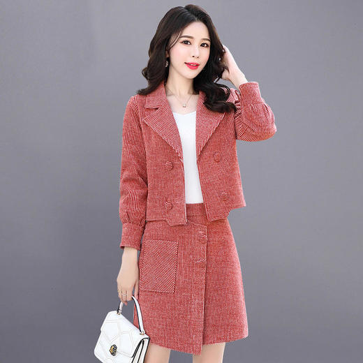 WYG-917早春秋新款女装休闲时尚洋气减龄毛呢格子小香风两件套 商品图0