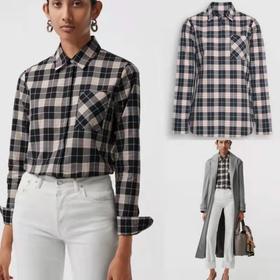 国内现货 Burberry巴宝莉女士黑粉格纹衬衫 单穿或搭配在里面都很漂亮，粉色格纹底