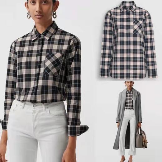 国内现货 Burberry巴宝莉女士黑粉格纹衬衫 单穿或搭配在里面都很漂亮，粉色格纹底 商品图0