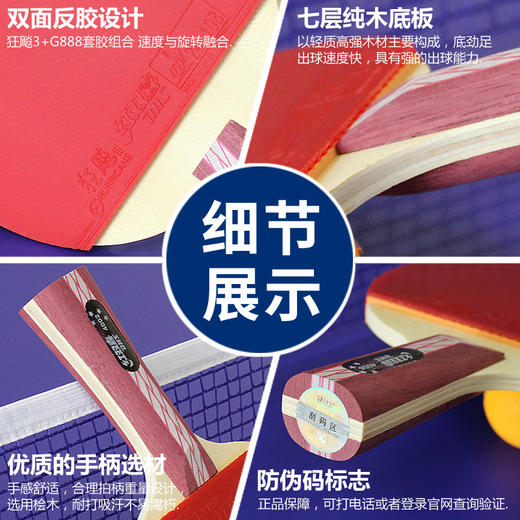 红双喜直拍双面反胶乒乓球拍R4006(弧圈快攻型) 商品图2
