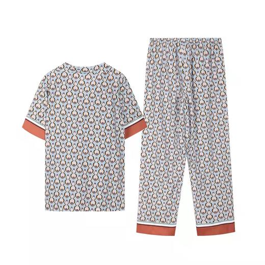 安莉芳桑蚕丝棉印花薄款睡衣套装女小翻领短袖长裤家居服EL00441 商品图2