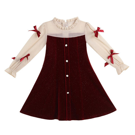 甜美洋气女童公主连衣裙，金丝绒长袖拼接蕾丝蝴蝶结儿童公主裙XWN-2520 商品图4