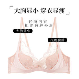 夏娃的诱惑内衣女法式软钢圈大胸显小文胸夏聚拢薄款缩胸棉围抗菌