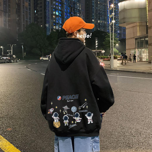 潮流休闲连帽宽松卫衣oversize宇航员加绒连帽卫衣男秋冬季季连帽宽松上衣ins高街 商品图2