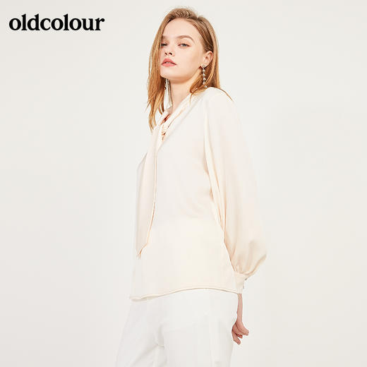 oldcolour春季系带领子休闲OL气质通勤长袖套头衬衫女N12013279 商品图1