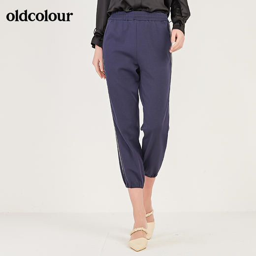 oldcolour春季休闲竖条纹松紧腰束脚运动裤女N12073239 商品图1