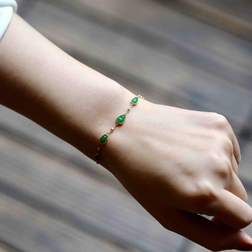 冰种阳绿辣色翡翠葫芦手链18k黄金镶嵌 商品图10