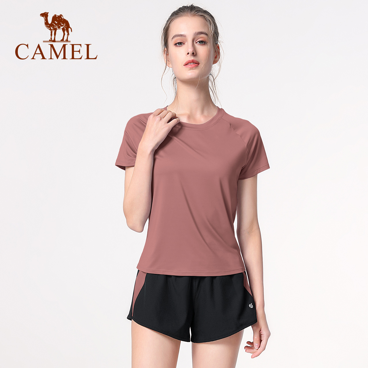 骆驼瑜伽服套装女夏季跑步服透气宽松健身服短袖速干衣显瘦运动服 YF52252005