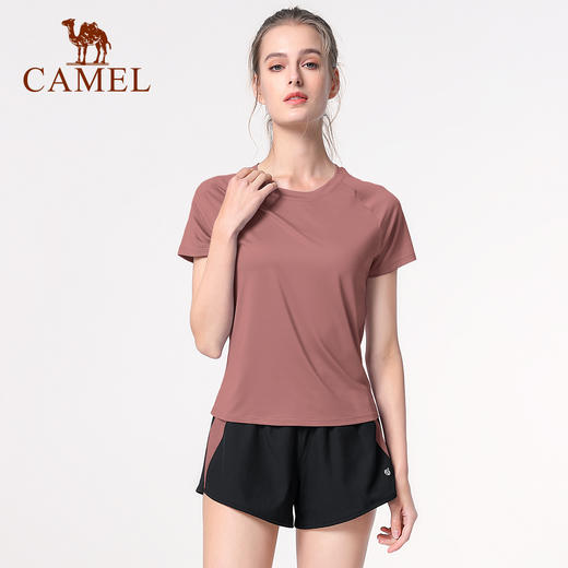 骆驼瑜伽服套装女夏季跑步服透气宽松健身服短袖速干衣显瘦运动服 YF52252005 商品图0