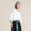谜底2022春新款简洁时尚优雅双层荷叶袖圆领短袖上衣女221MS0126 商品缩略图1