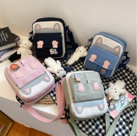 皮卡诺斜挎包866送徽章ins超火小包包女2022夏季新款猫咪单肩小方包时尚简约帆布斜挎包