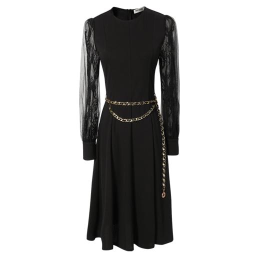 剩S/M 米思阳2025春季新款优雅气质收腰显瘦拼接网纱袖黑色连衣裙0112 商品图4