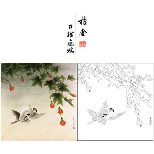 【无步骤】李长白工笔花鸟画白描底稿《双飞图》斗方小品册页-LB19 商品图0