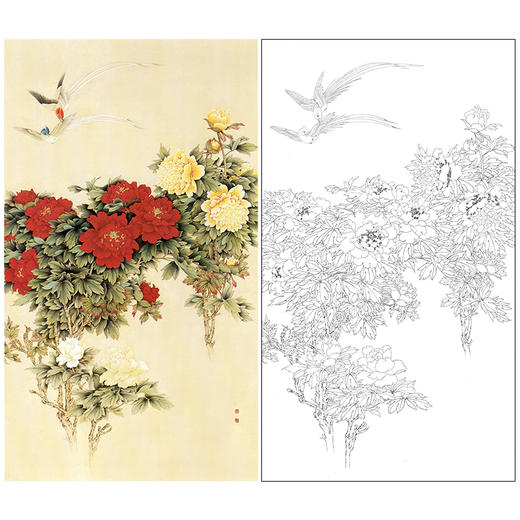 【无步骤】李长白竖幅工笔花鸟画白描底稿《春满园 》LB03 商品图0