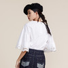 谜底2022春新款简洁时尚优雅双层荷叶袖圆领短袖上衣女221MS0126 商品缩略图2