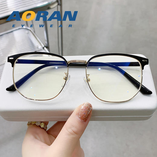 网红同款眉毛商务眼镜框男女可配近视度数复古半框防蓝光平光眼镜 商品图1