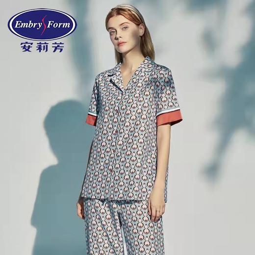 安莉芳桑蚕丝棉印花薄款睡衣套装女小翻领短袖长裤家居服EL00441 商品图0