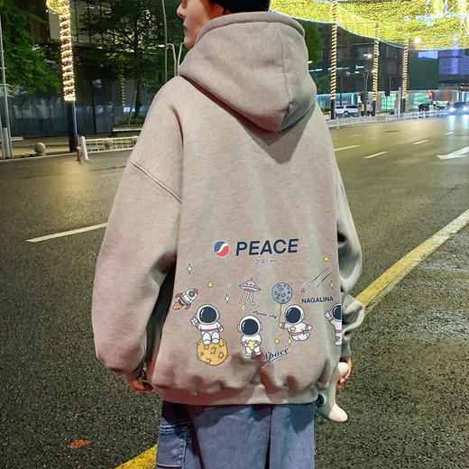 潮流休闲连帽宽松卫衣oversize宇航员加绒连帽卫衣男秋冬季季连帽宽松上衣ins高街 商品图1