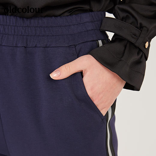 oldcolour春季休闲竖条纹松紧腰束脚运动裤女N12073239 商品图3