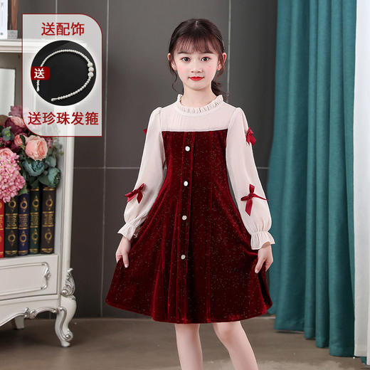 甜美洋气女童公主连衣裙，金丝绒长袖拼接蕾丝蝴蝶结儿童公主裙XWN-2520 商品图7