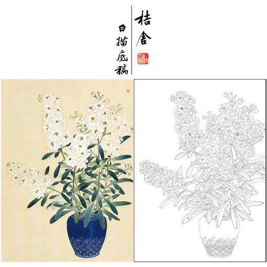 【无步骤】李长白工笔花鸟画白描底稿《瓶花》斗方小品册页-LB14 商品图0