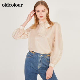 oldcolour2021春季休闲气质长袖宽松蝴蝶结领套头衬衫女N12013216