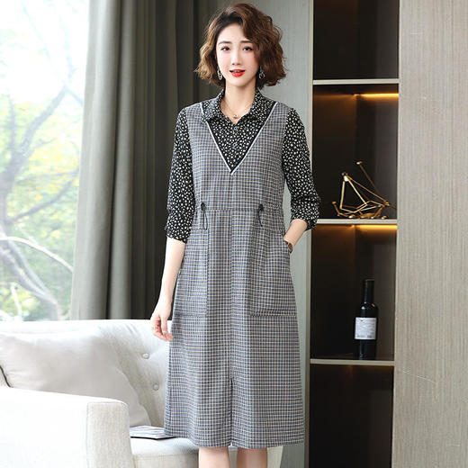 LJY-L1006 2022春季新款女装韩版时尚气质修身拼接翻领中长款连衣裙 商品图1