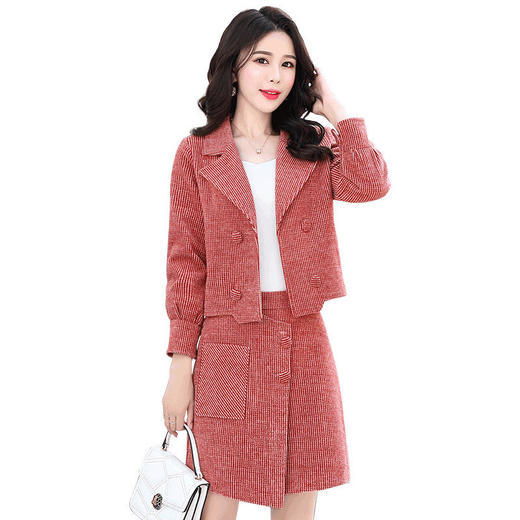 WYG-917早春秋新款女装休闲时尚洋气减龄毛呢格子小香风两件套 商品图4