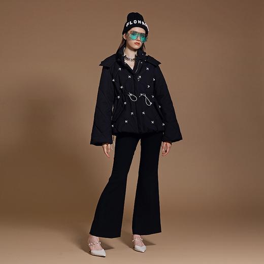 黑色手工订制珍珠花收腰棉服 商品图3