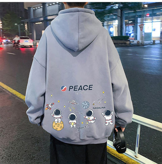 潮流休闲连帽宽松卫衣oversize宇航员加绒连帽卫衣男秋冬季季连帽宽松上衣ins高街 商品图3