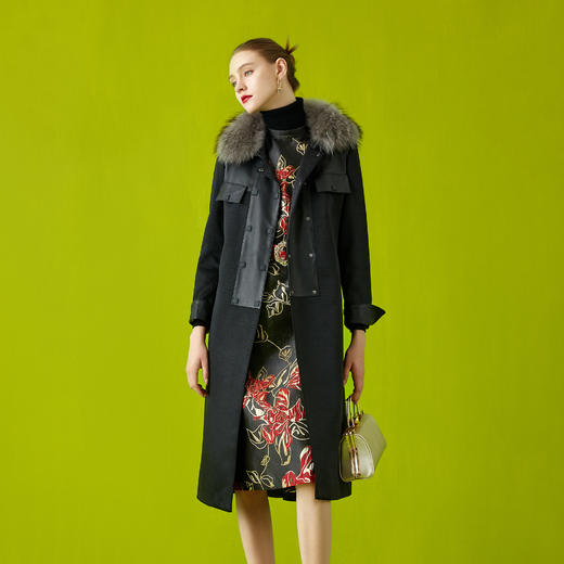 【伯妮斯茵】中长款贵气毛领长皮衣 6P4155 商品图0
