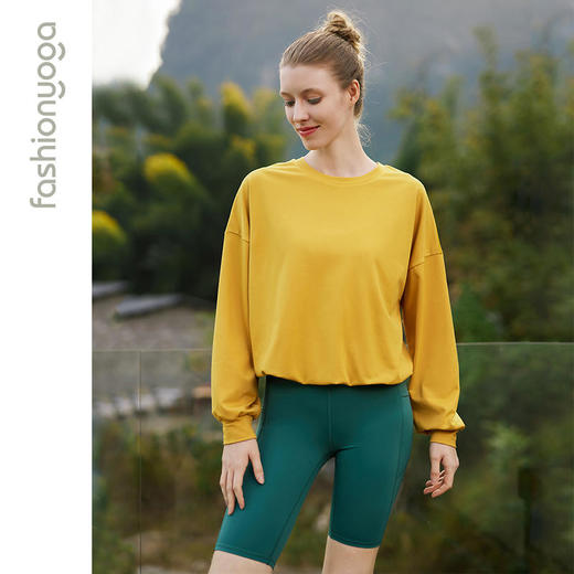 凡圣瑜伽卫衣女新款运动休闲百搭纯色简约气质宽松套头上衣F12804 商品图0