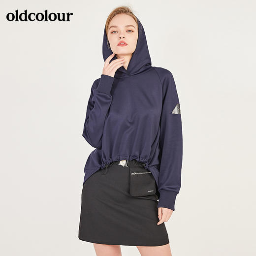 oldcolour春季宽松A字型可收紧前短后长长袖连帽卫衣女N12023237 商品图4