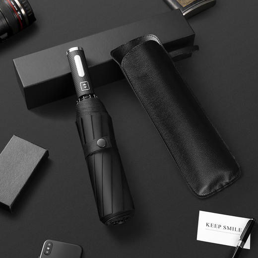 【一键开合 LED照明】10骨男女士商务雨伞 三折抗风全自动黑胶折叠礼品雨伞广告晴雨伞 商品图2