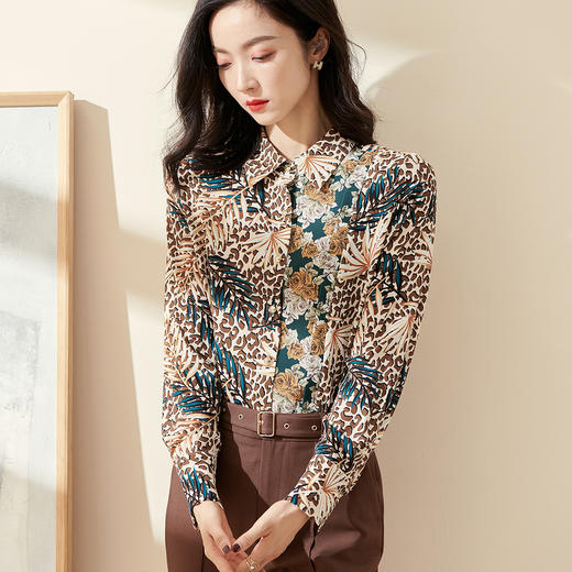 剩S 米思阳2025秋季新款时尚复古气质印花女式衬衫长袖直筒上衣0351 商品图4