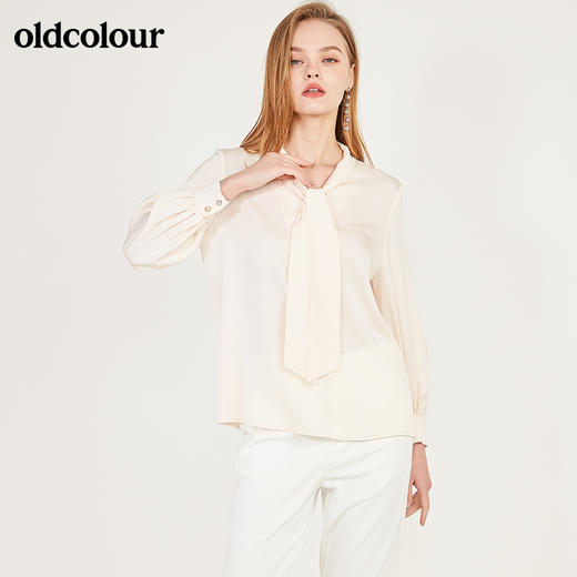 oldcolour春季系带领子休闲OL气质通勤长袖套头衬衫女N12013279 商品图3