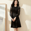 剩S/M 米思阳2025春季新款优雅气质收腰显瘦拼接网纱袖黑色连衣裙0112 商品缩略图2